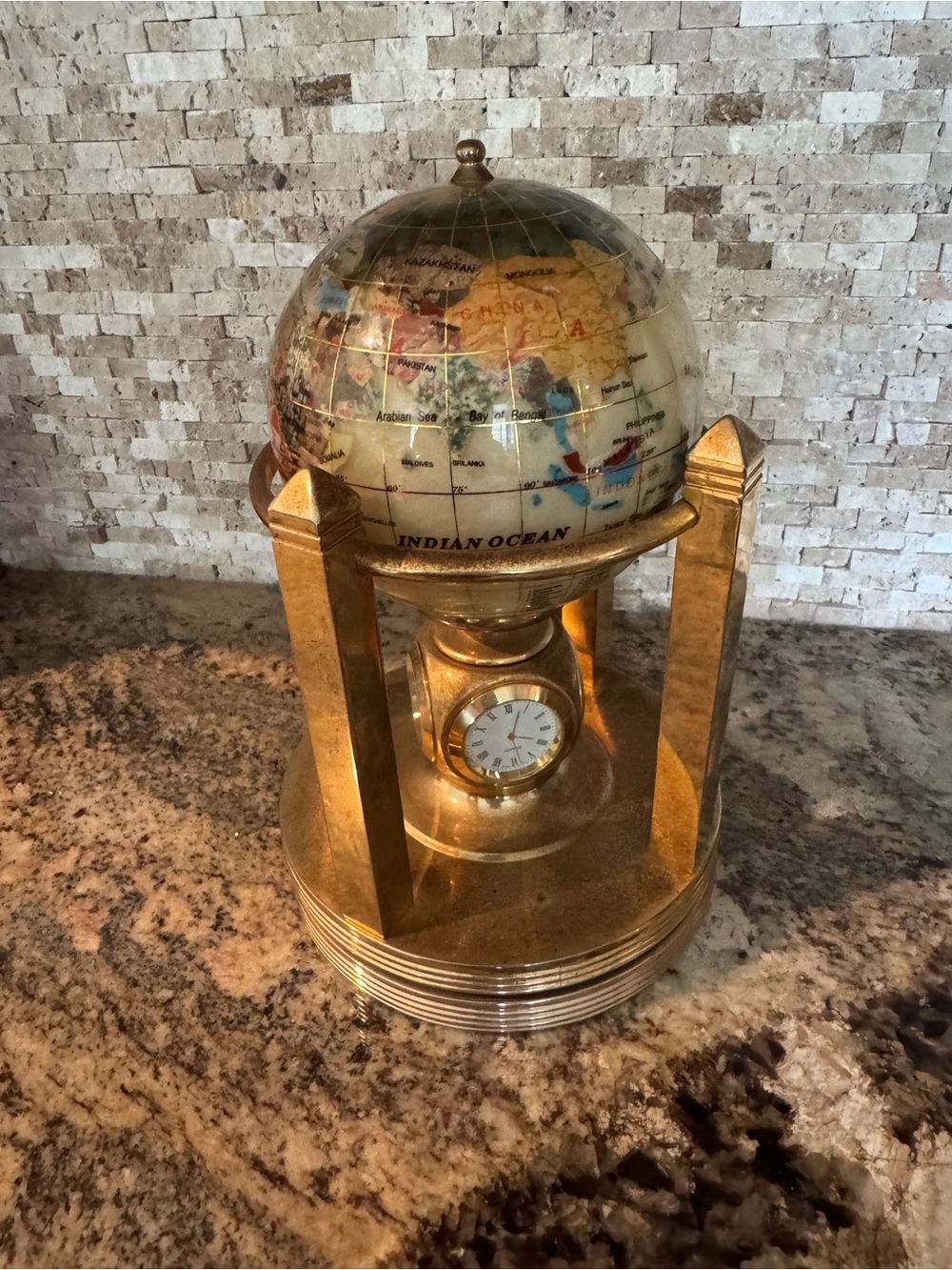 Vintage Brass Globe & Clocks Home Decor Piece